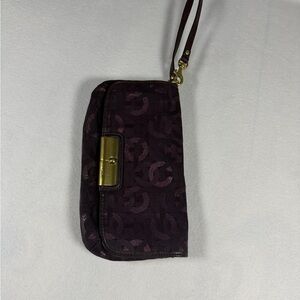 Coach Dark Purple Wristlet Clutch with Gold Accents